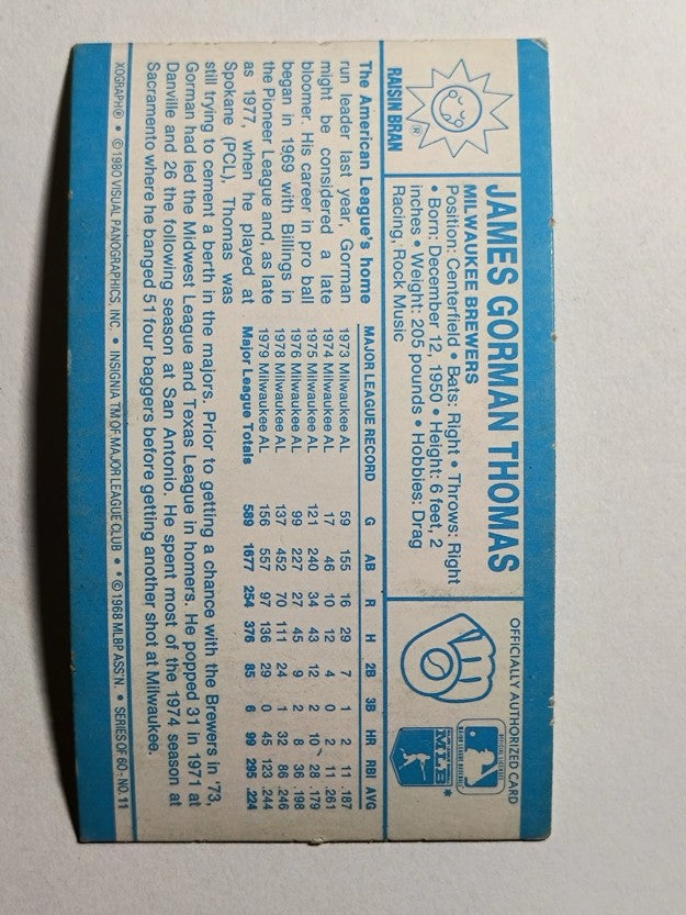 1980 Kellogg's #11 Gorman Thomas (EXMT)
