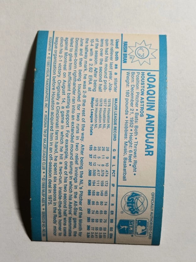 1980 Kellogg's #55 Joaquin Andujar (POOR)