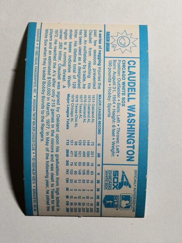 1980 Kellogg's #34 Claudell Washington (POOR)