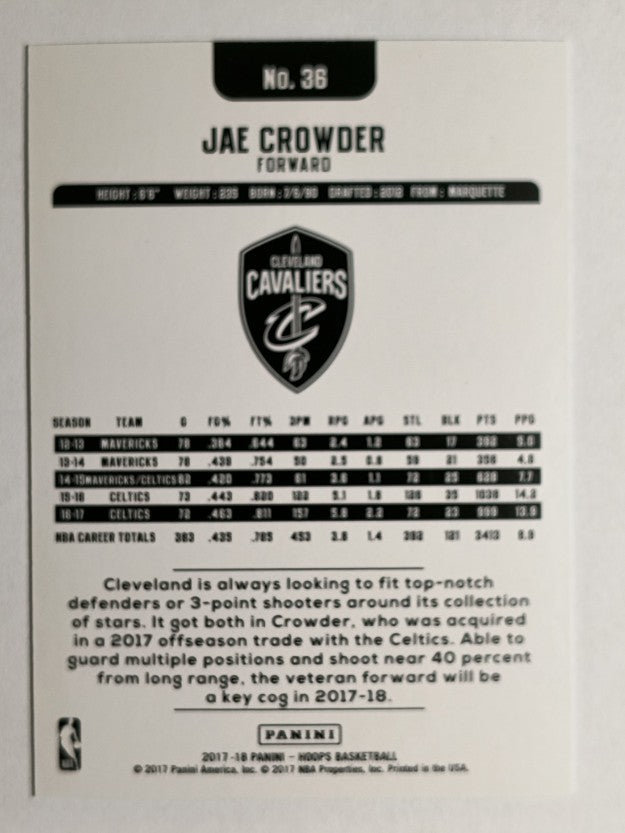 2017-18 Hoops Blue Checkerboard #36 Jae Crowder