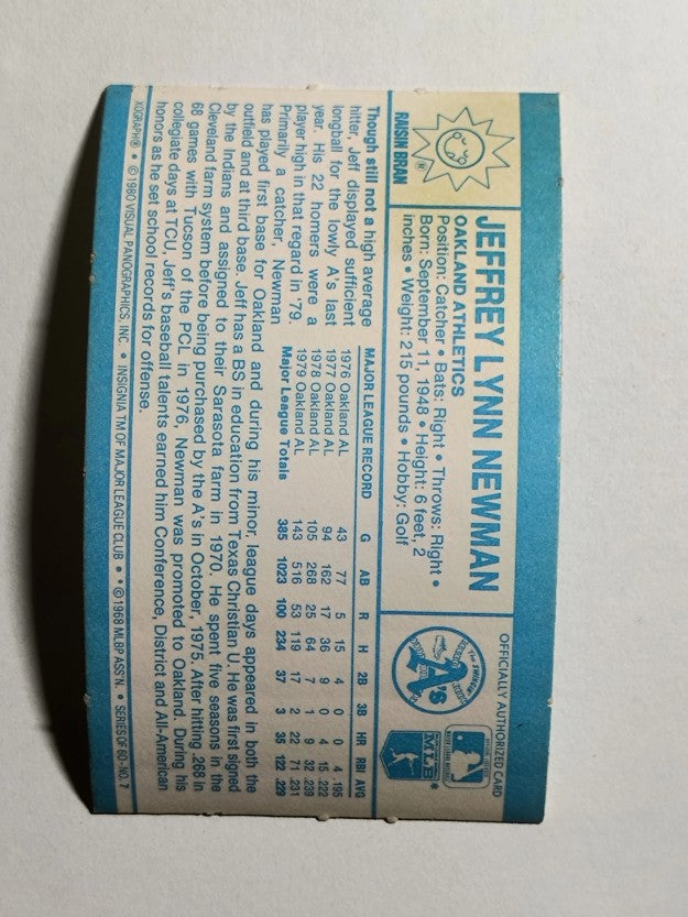 1980 Kellogg's #7 Jeff Newman (POOR)