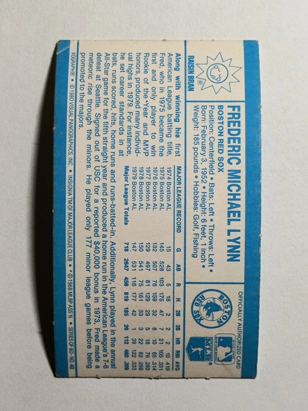 1980 Kellogg's #40 Fred Lynn (EX)