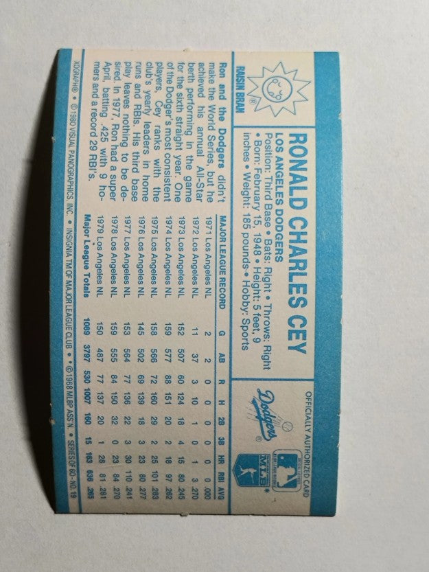 1980 Kellogg's #19 Ron Cey (POOR)