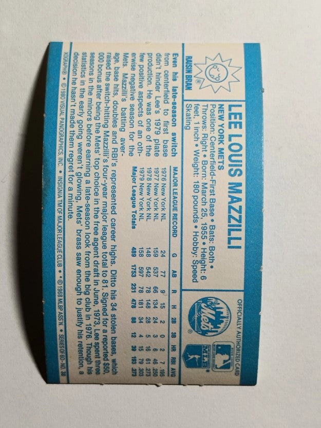 1980 Kellogg's #38 Lee Mazzilli (POOR)