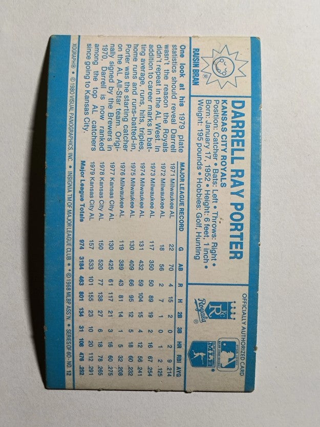 1980 Kellogg's #12 Darrell Porter (POOR)