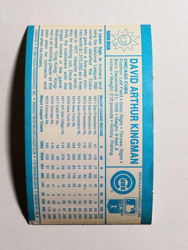 1980 Kellogg's #6 Dave Kingman (POOR)