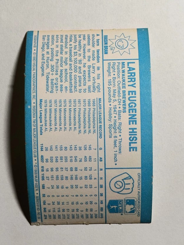 1980 Kellogg's #22 Larry Hisle (POOR)
