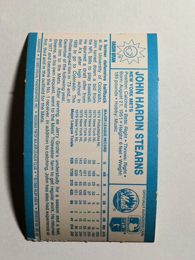 1980 Kellogg's #37 John Stearns (POOR)