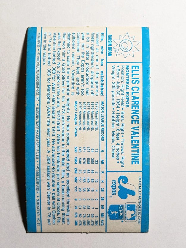 1980 Kellogg's #21 Ellis Valentine (VG)