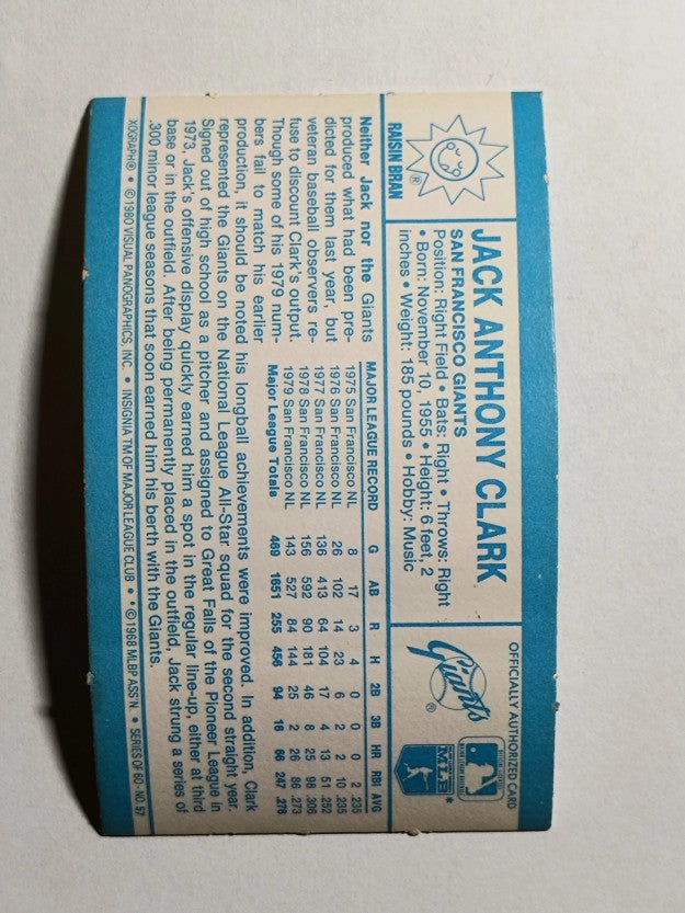 1980 Kellogg's #57 Jack Clark (POOR)