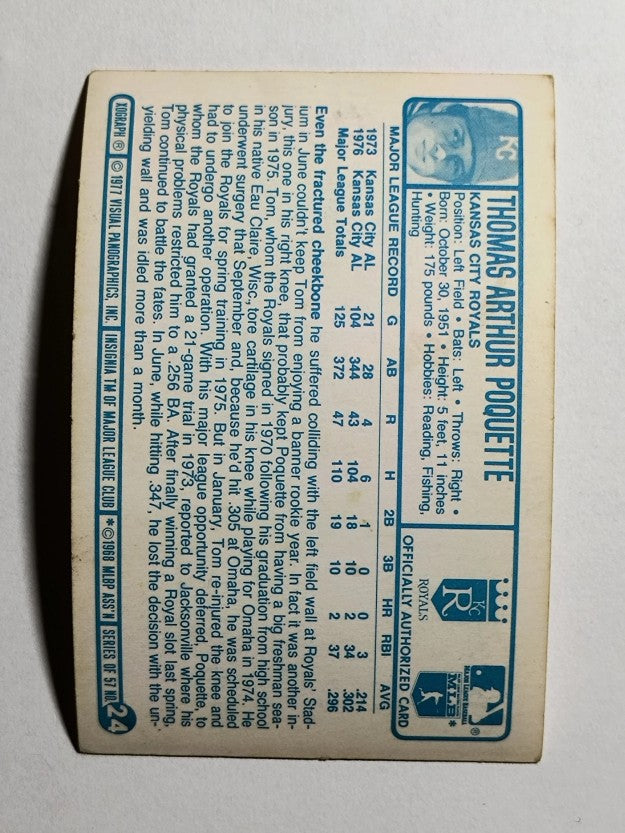 1977 Kellogg's #24 Tom Poquette (POOR)
