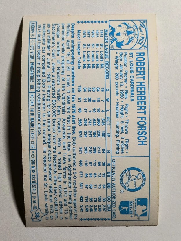 1979 Kellogg's #38B Bob Forsch/1977 Games 35 (POOR)