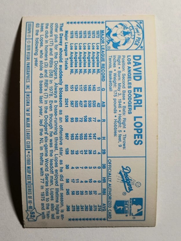 1979 Kellogg's #52 Dave Lopes (POOR)