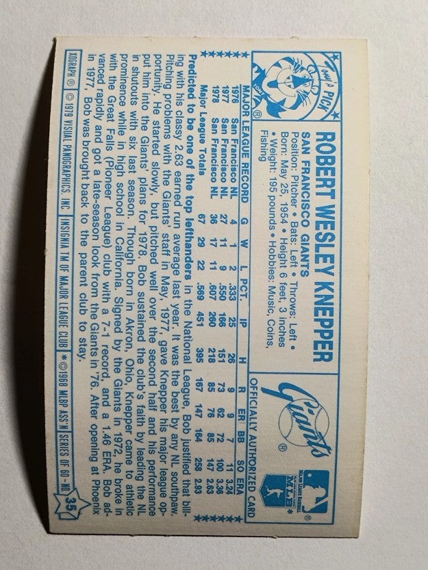 1979 Kellogg's #35 Bob Knepper (POOR)