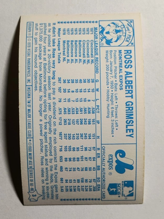 1979 Kellogg's #3 Ross Grimsley (MINT)
