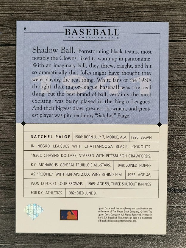 1994 Upper Deck: The American Epic GM #6 Satchel Paige