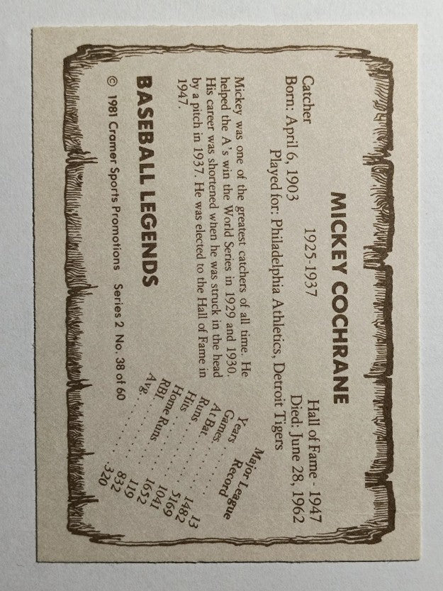 1980-83 Pacific Legends #38 Mickey Cochrane (MINT)