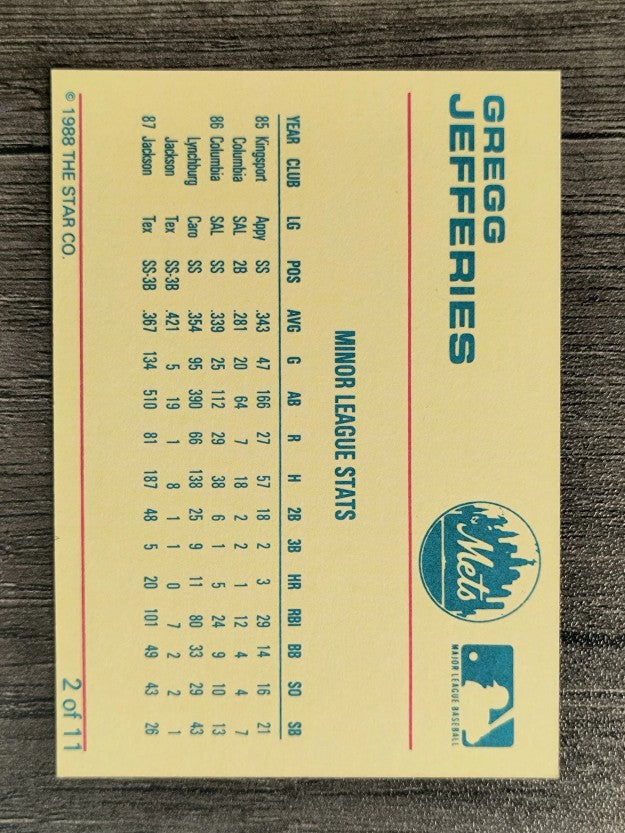 1988 Star Jefferies #2 Gregg Jefferies/Minor Stats