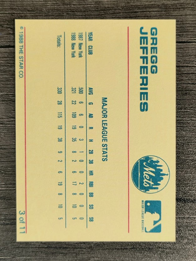 1988 Star Jefferies #3 Gregg Jefferies/Major Stats
