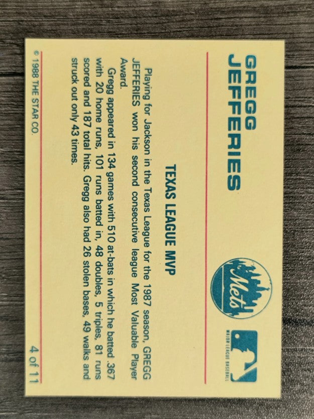 1988 Star Jefferies #4 Gregg Jefferies/Texas League MVP