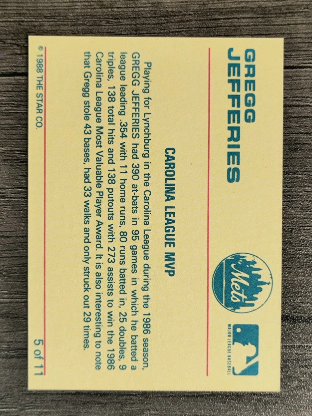 1988 Star Jefferies #5 Gregg Jefferies/Carolina League MVP
