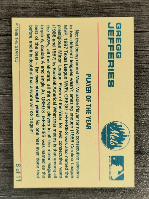 1988 Star Jefferies #6 Gregg Jefferies/Player of the Year