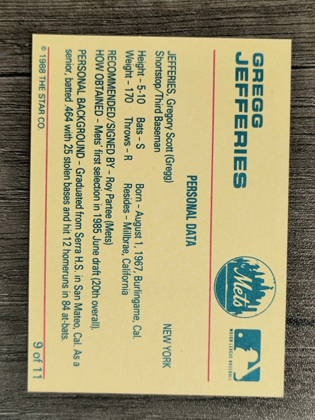1988 Star Jefferies #9 Gregg Jefferies/Personal Data