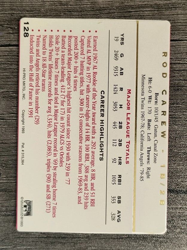 1993 Action Packed ASG #128 Rod Carew