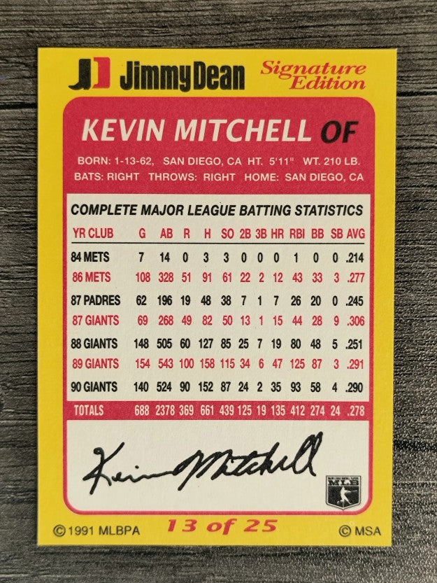 1991 Jimmy Dean #13 Kevin Mitchell