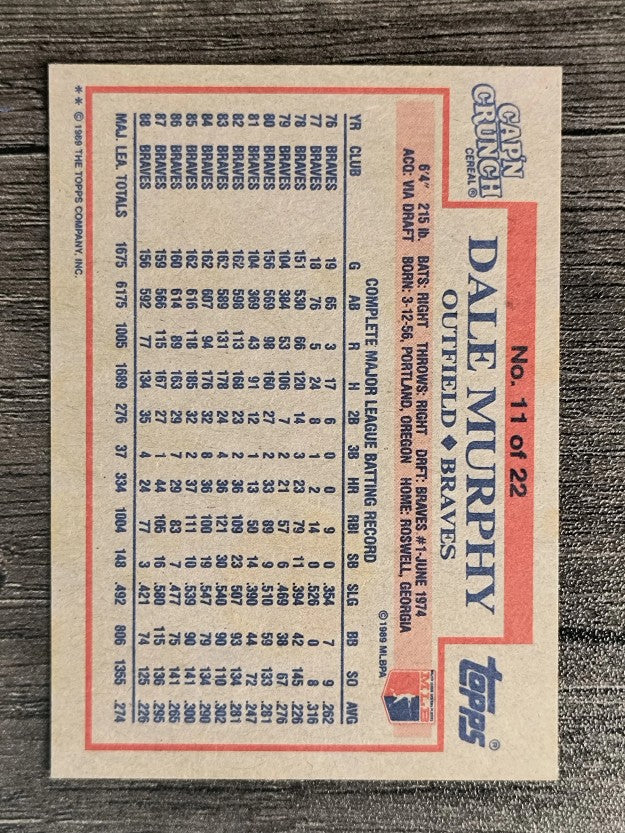 1989 Topps Cap'n Crunch #11 Dale Murphy