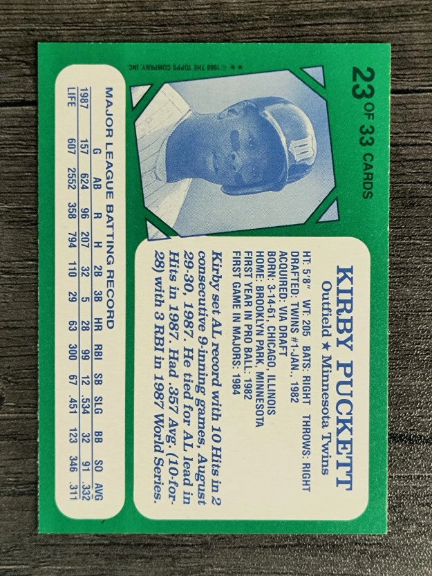 1988 Kay-Bee #23 Kirby Puckett