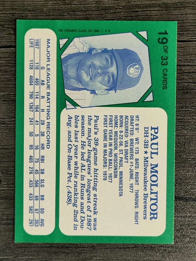 1988 Kay-Bee #19 Paul Molitor