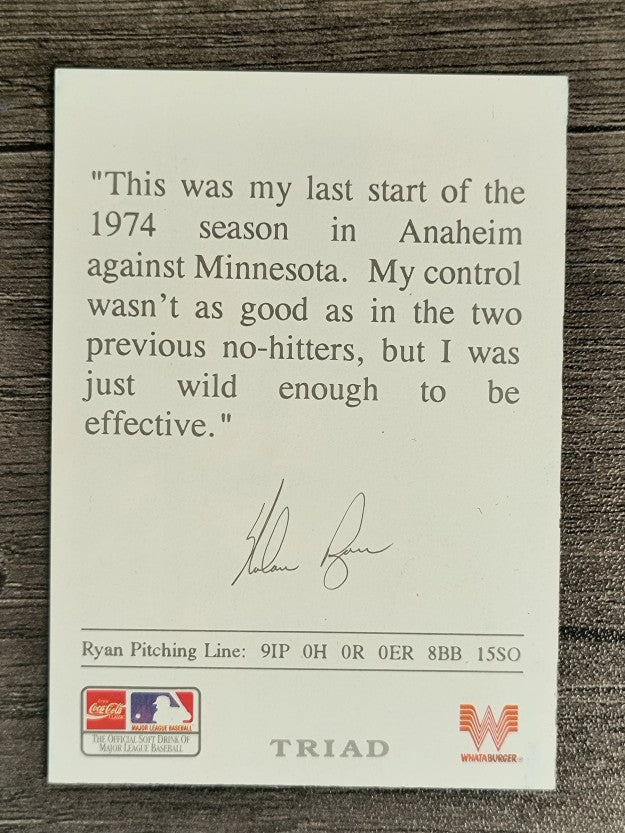 1993 Ryan Whataburger #4 Nolan Ryan/3rd No-hitter