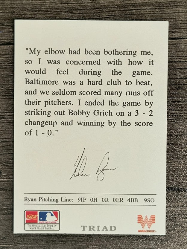 1993 Ryan Whataburger #5 Nolan Ryan/4th No-hitter