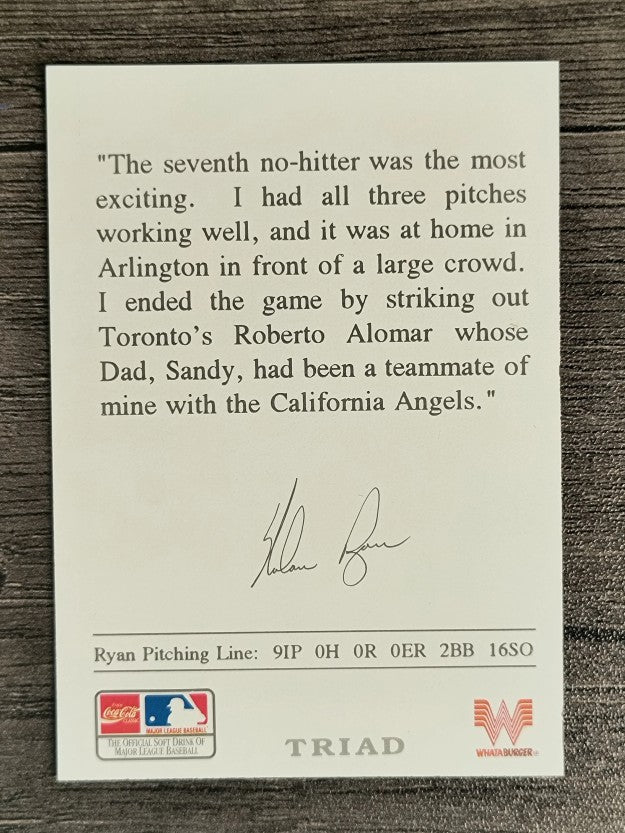 1993 Ryan Whataburger #8 Nolan Ryan/7th No-hitter