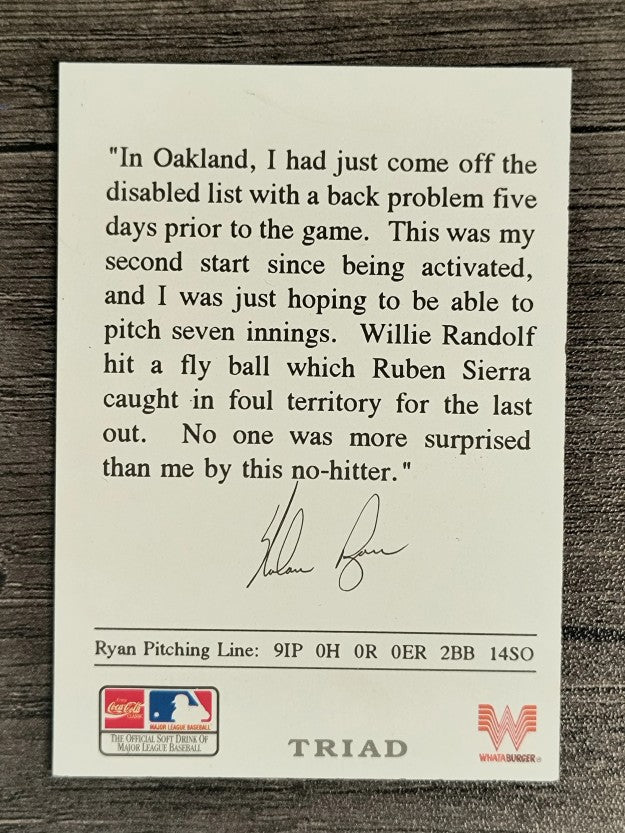 1993 Ryan Whataburger #7 Nolan Ryan/6th No-hitter