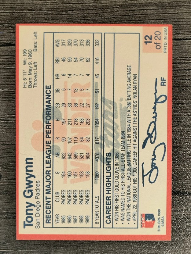 1990 Wonder Bread Stars #12 Tony Gwynn (VG)