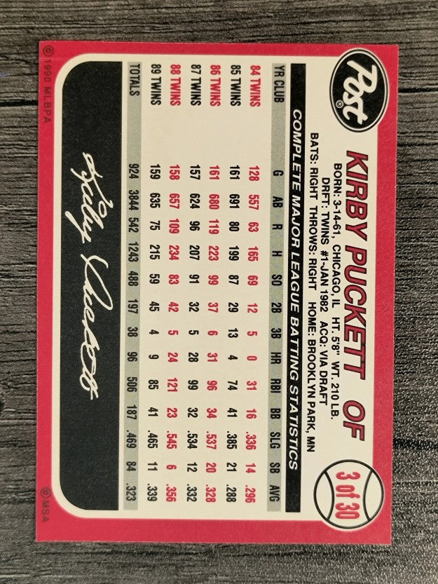 1990 Post #3 Kirby Puckett