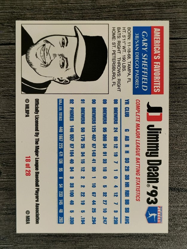 1993 Jimmy Dean #18 Gary Sheffield