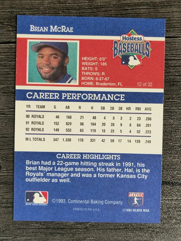 1993 Hostess #12 Brian McRae