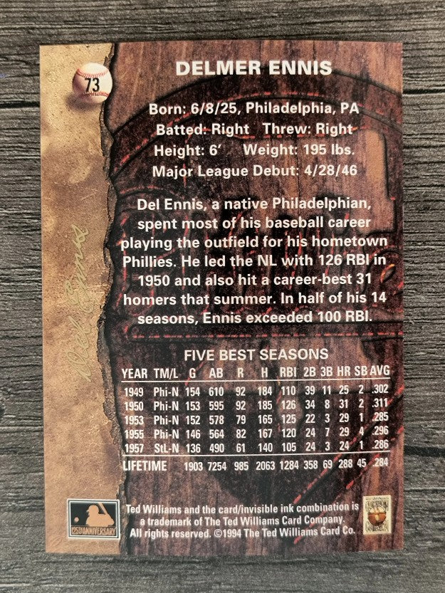 1994 Ted Williams #73 Del Ennis
