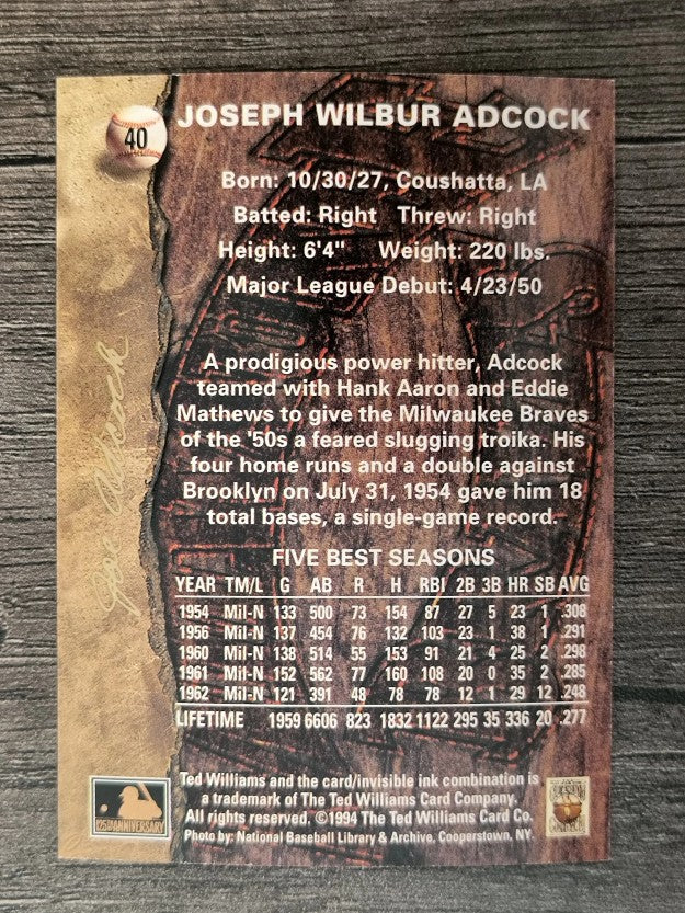 1994 Ted Williams #40 Joe Adcock