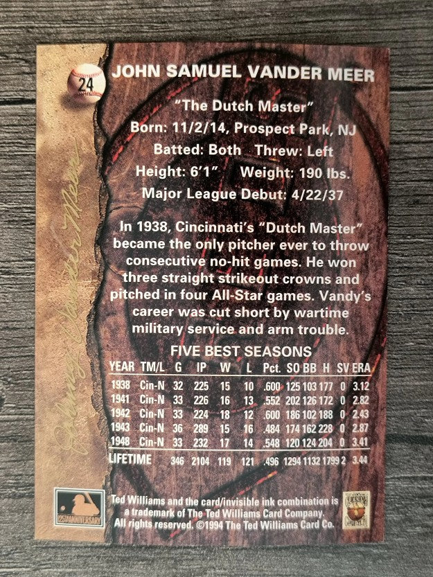 1994 Ted Williams #24 Johnny Vander Meer