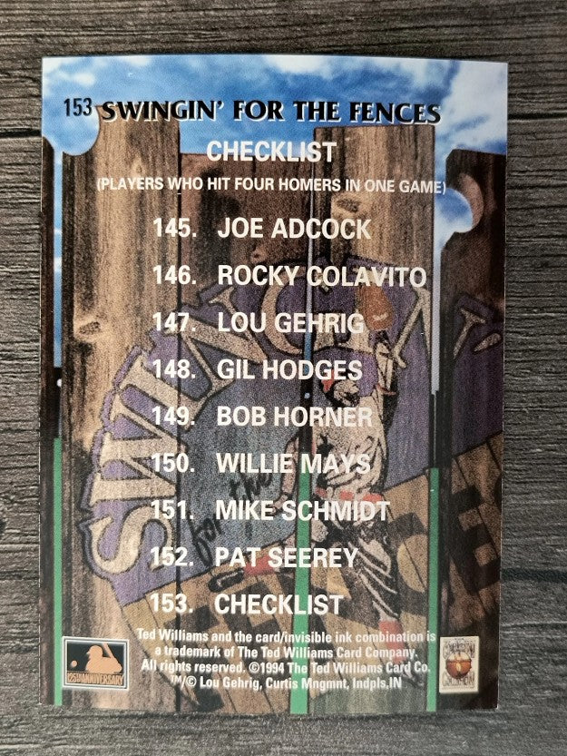 1994 Ted Williams #153 Checklist