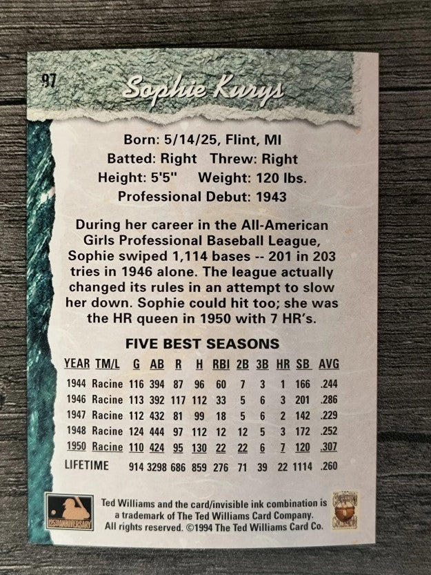 1994 Ted Williams #97 Sophie Kurys