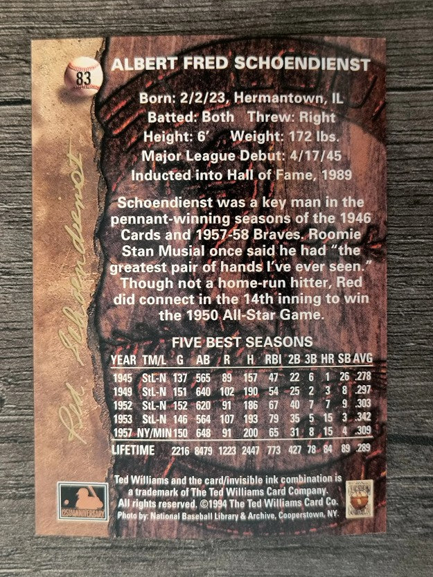 1994 Ted Williams #83 Red Schoendienst