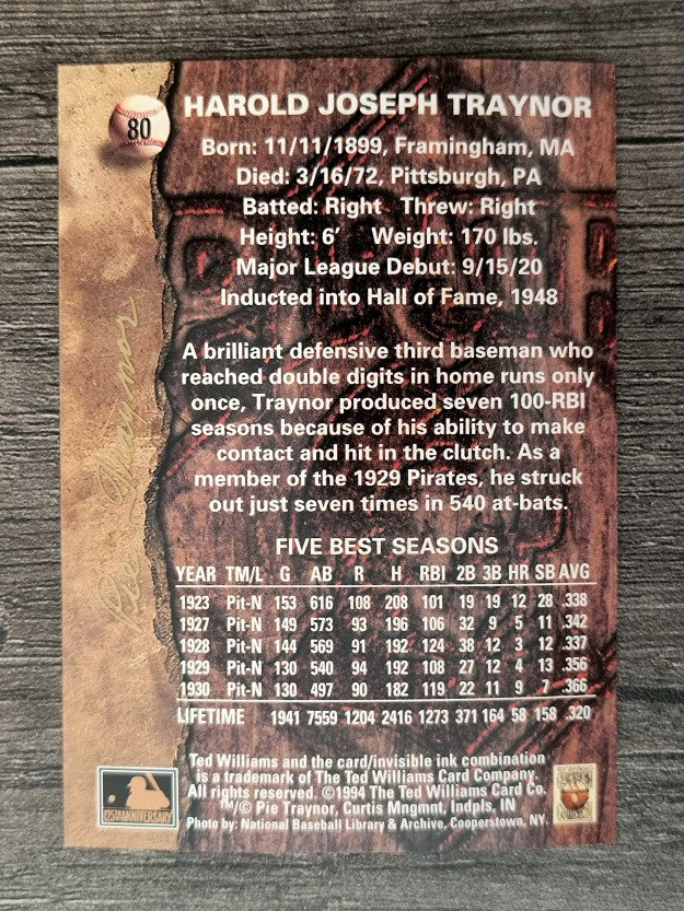 1994 Ted Williams #80 Pie Traynor