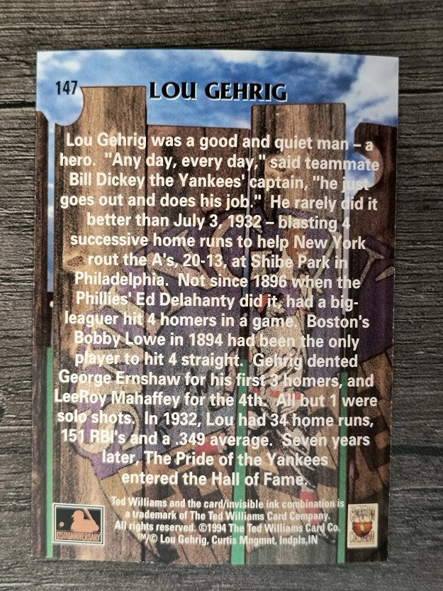 1994 Ted Williams #147 Lou Gehrig