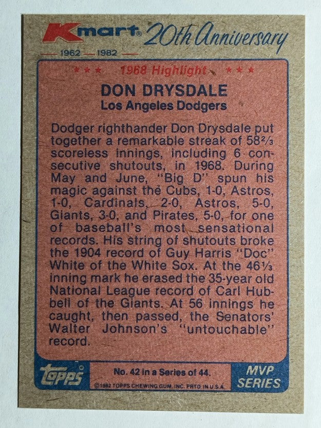 1982 K-Mart #42 Don Drysdale '68 HL