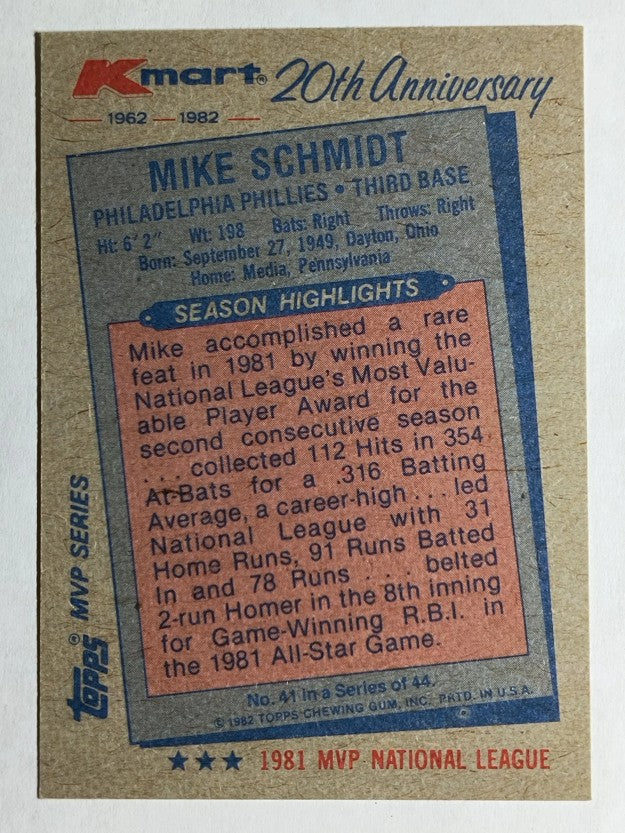 1982 K-Mart #41 Mike Schmidt: 81NL